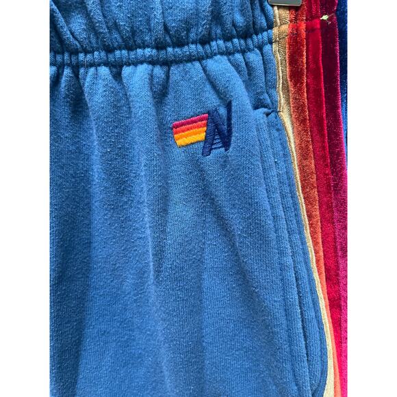 Aviator Nation Blue Joggers sweatpants with velvet colored stripes M - Picture 2 of 11